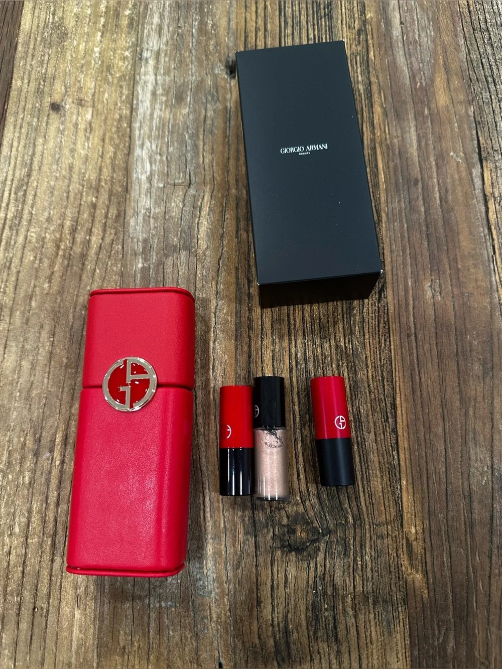 Giorgio Armani Red Lipstick & Shimmer eye tint  Set with Red Case